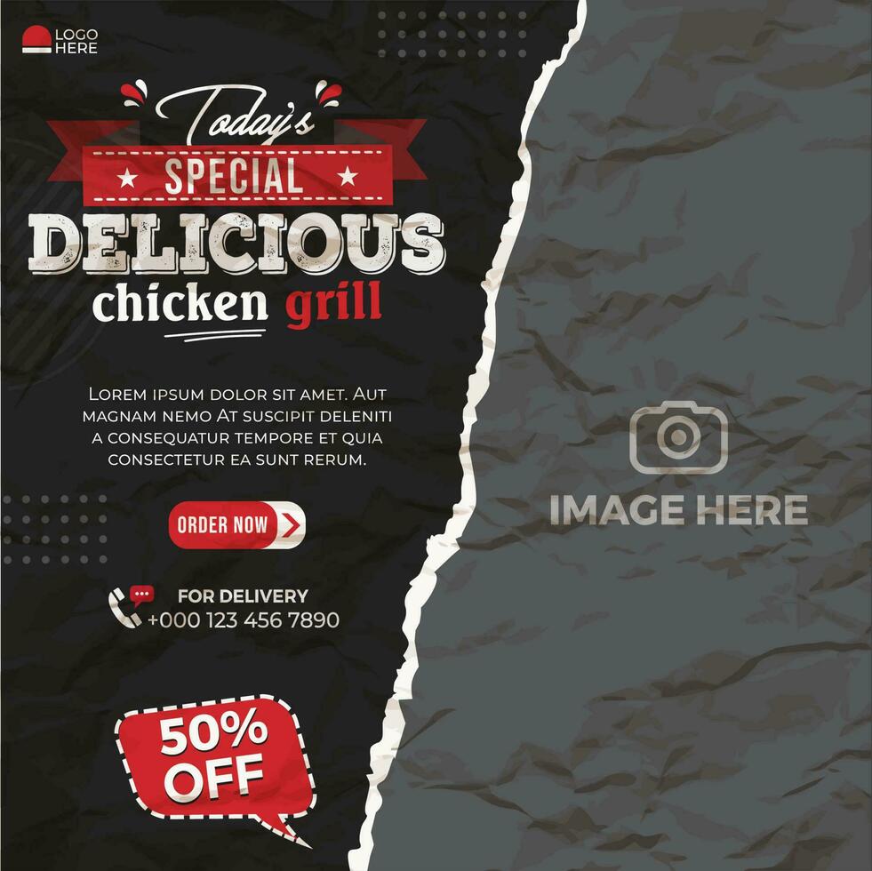 plantilla de publicación de banner de redes sociales de comida deliciosa especial vector