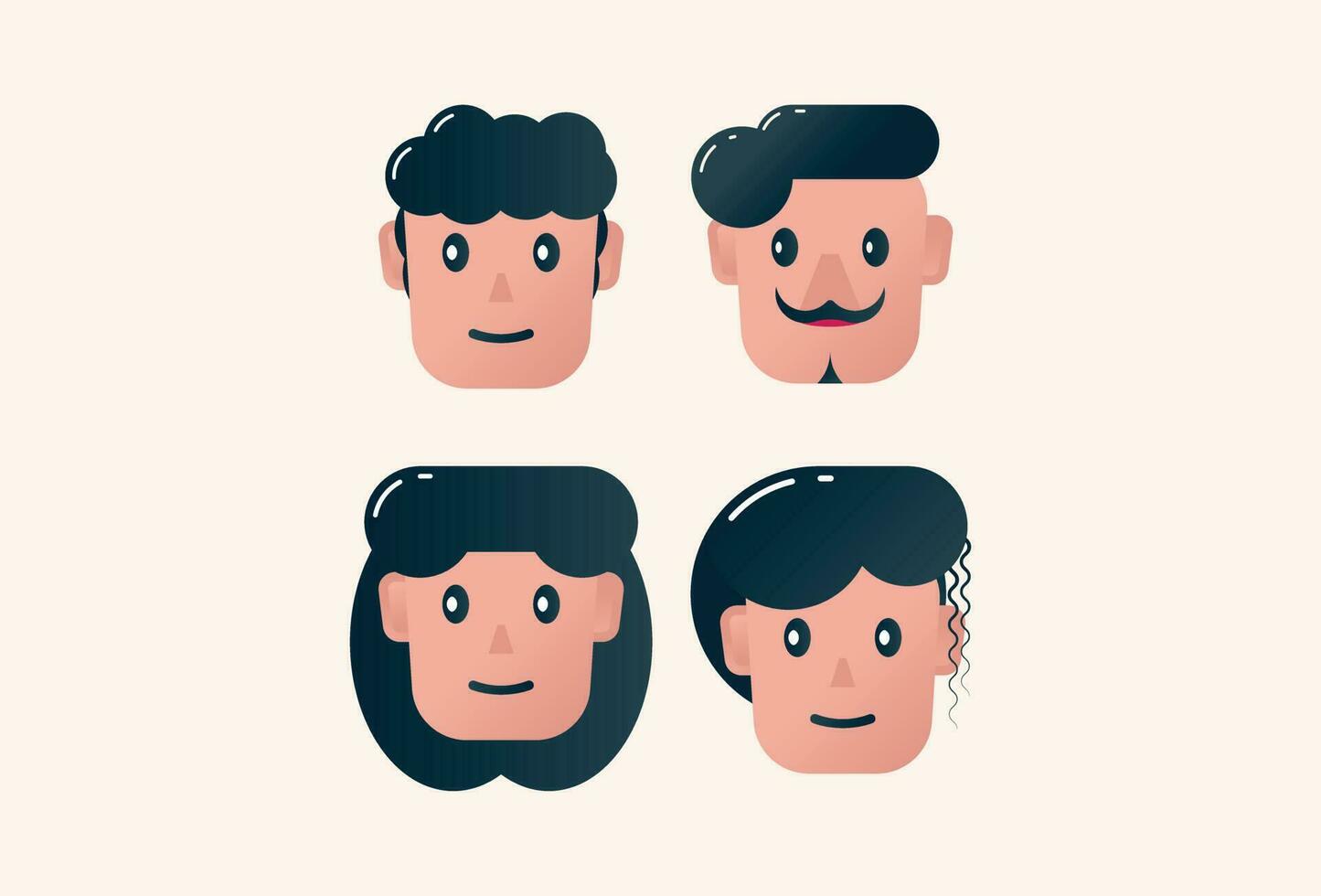 Men and Women Face Flat Character Design Vector