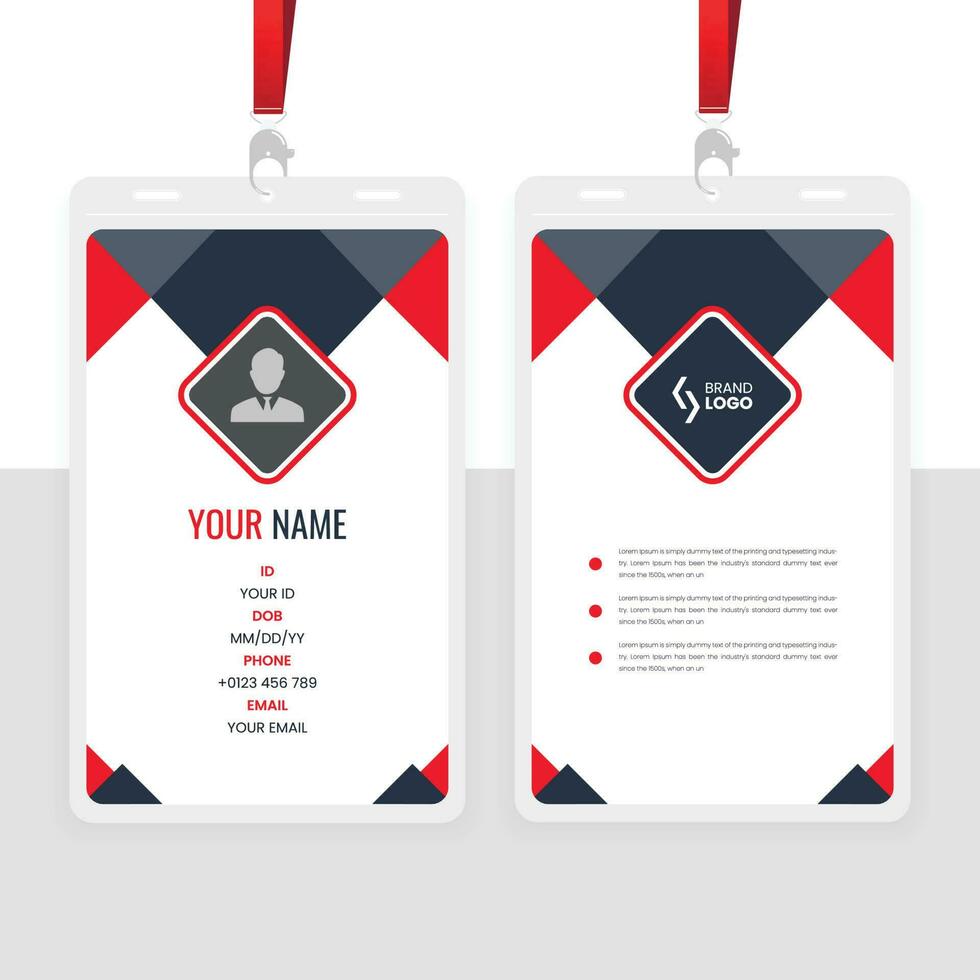 Modern Office Id Card Design Template with red and black color vector