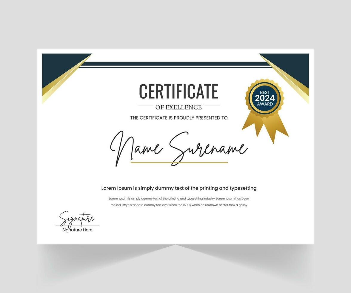 Blue and Gold Certificate of Achievement Template, Award Diploma vector