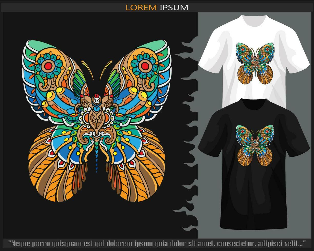 Colorful Butterfly mandala arts isolated on black and white t shirt. vector