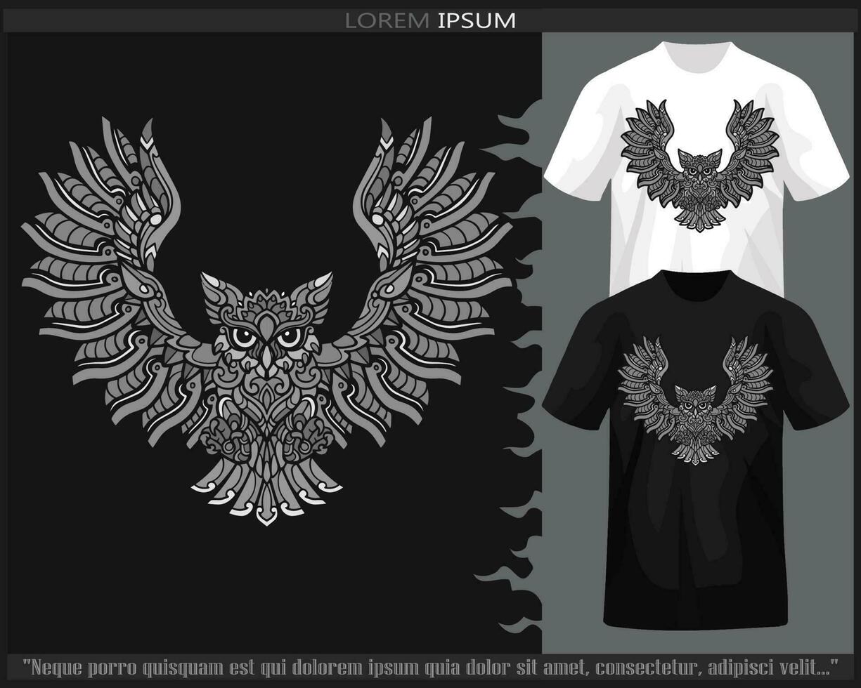 Monochrome color Owl bird mandala arts isolated on black and white t shirt. vector