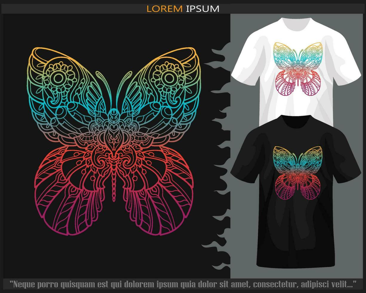 Gradient Colorful Butterfly mandala arts isolated on black and white t shirt. vector