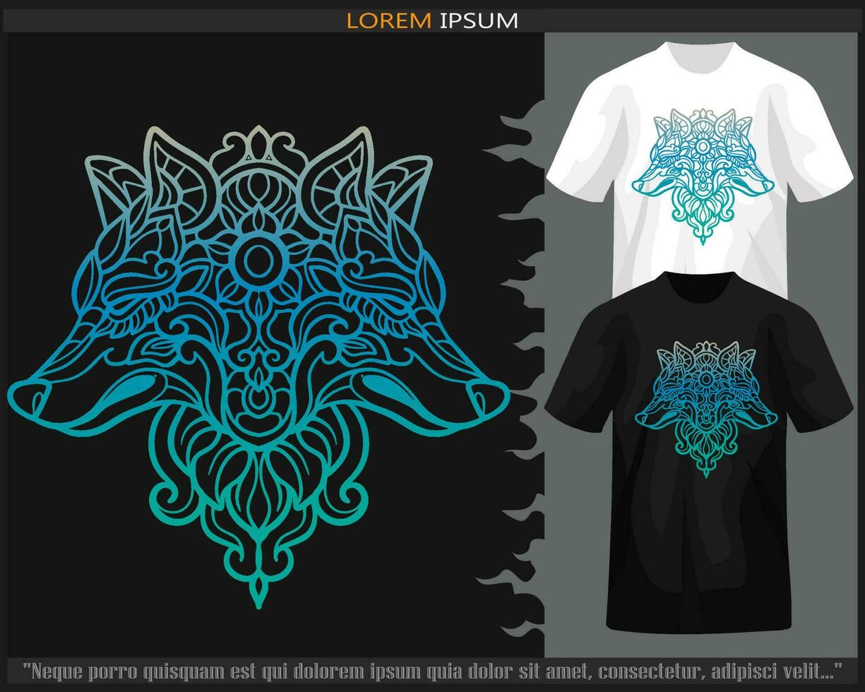 degradado vistoso lobo cabeza mandala letras aislado en negro y blanco t camisa. vector