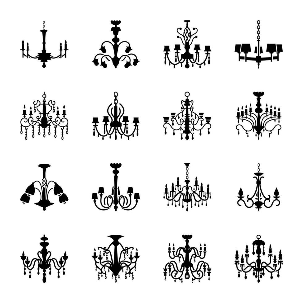 Crystal chandelier solid icons vector