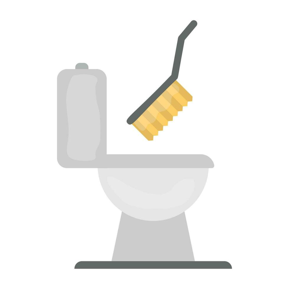 Brush going inside a toilet commode denoting toilet cleaning icon vector