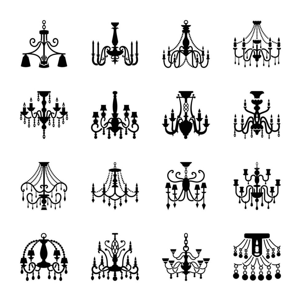 Crystal chandelier solid icons vector
