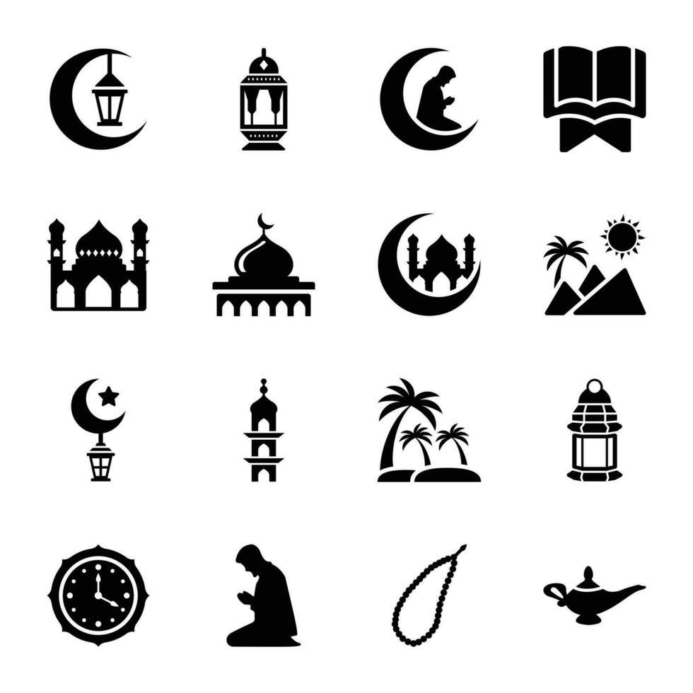 Islamic symbols icons vector