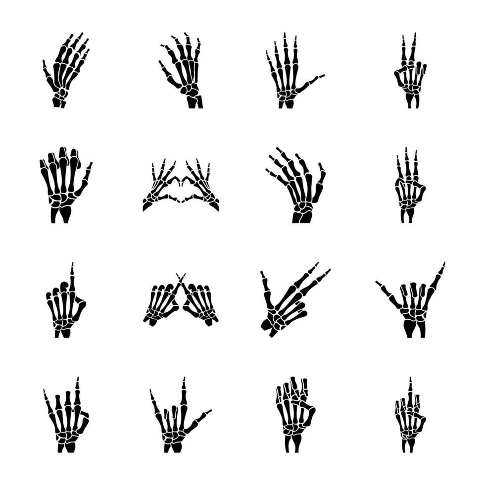 Glyph Icons Set Of Skeleton Hands vector
