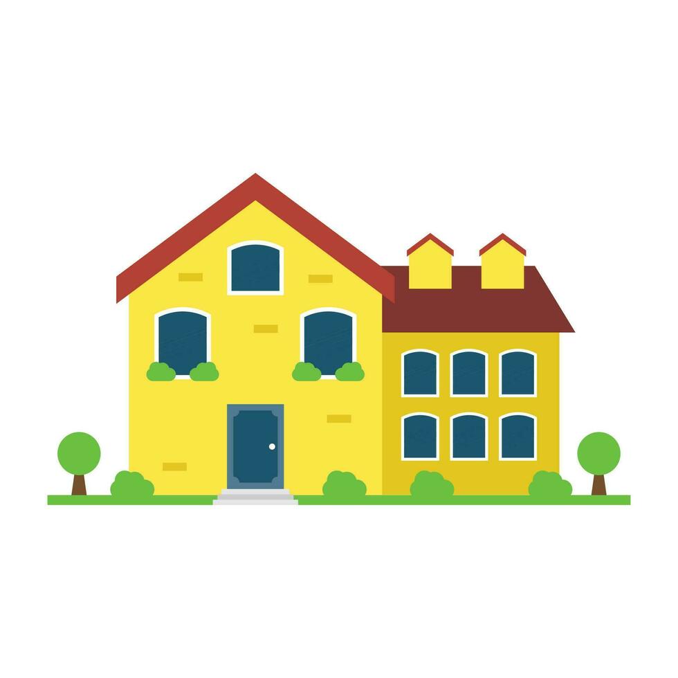 A house structure with grassy yard outside and fence depicting home yard vector