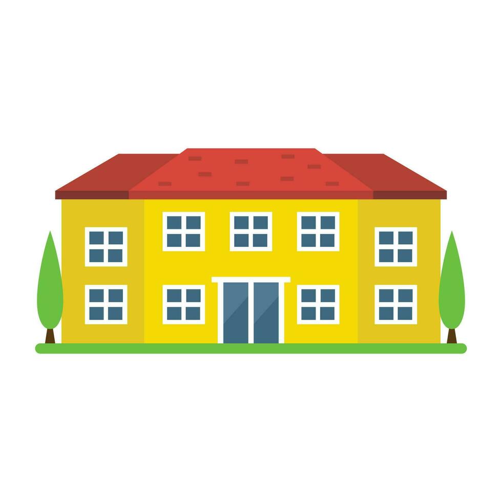 A house structure with grassy yard outside and fence depicting home yard vector