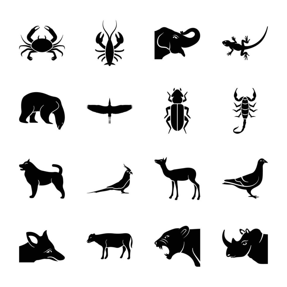 animales sólido íconos conjunto vector