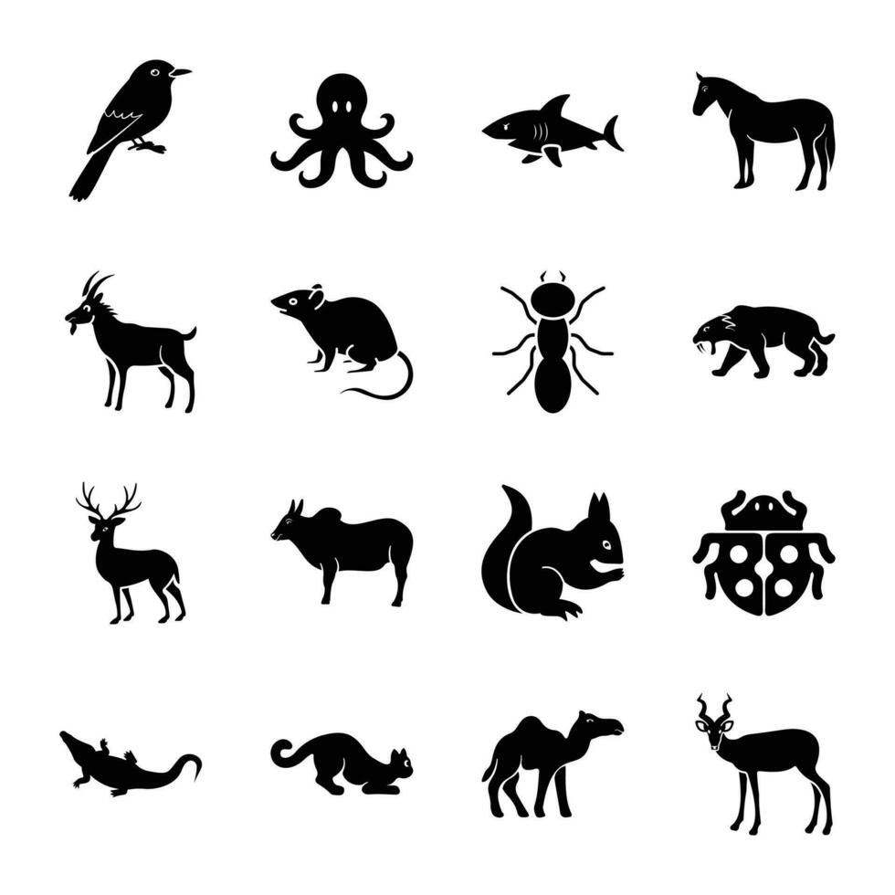 animales sólido íconos conjunto vector