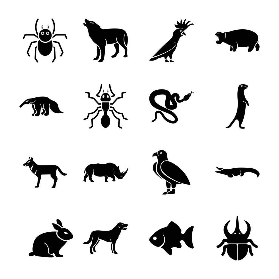 Wildlife Solid Icons Set vector