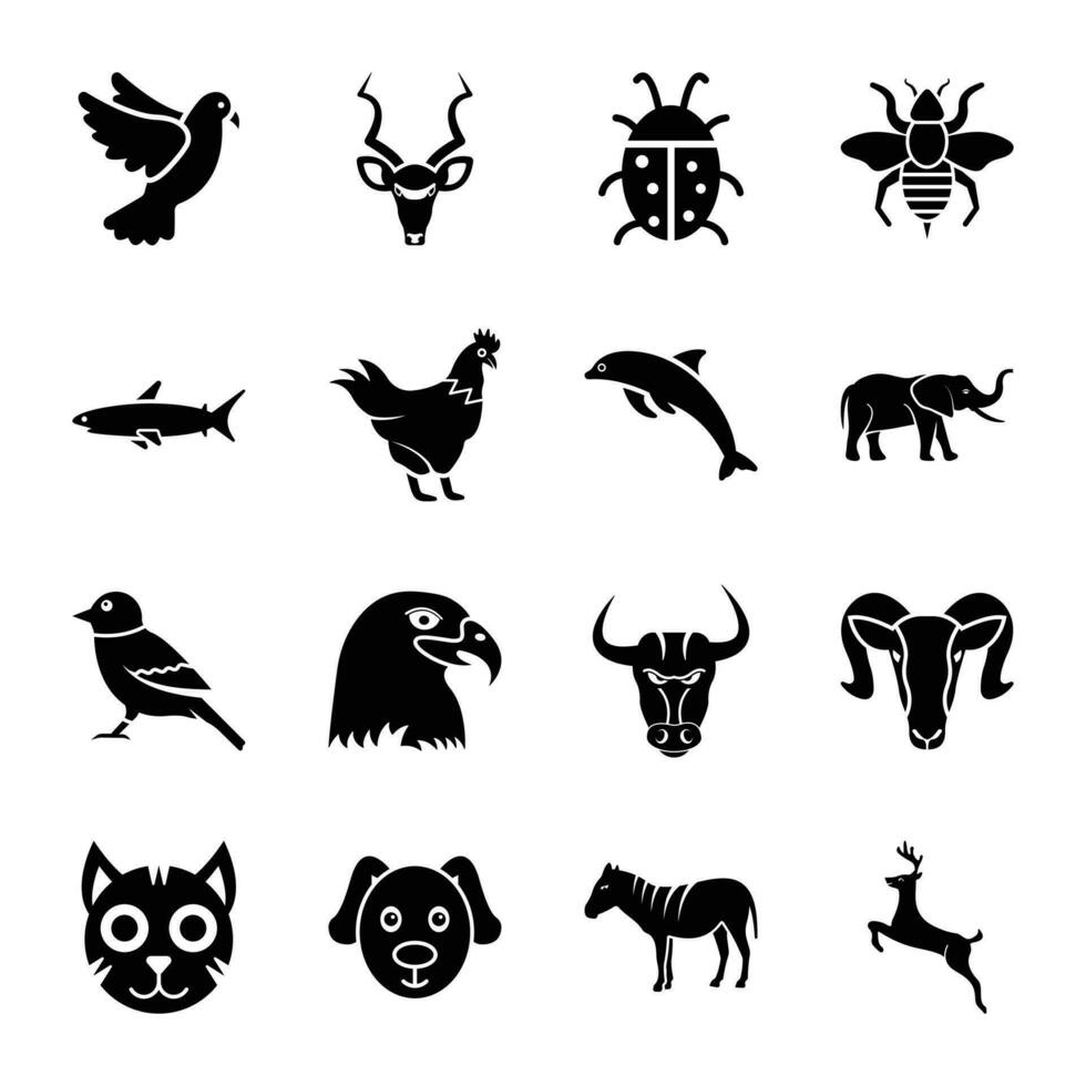 Animals Solid Icons Set vector