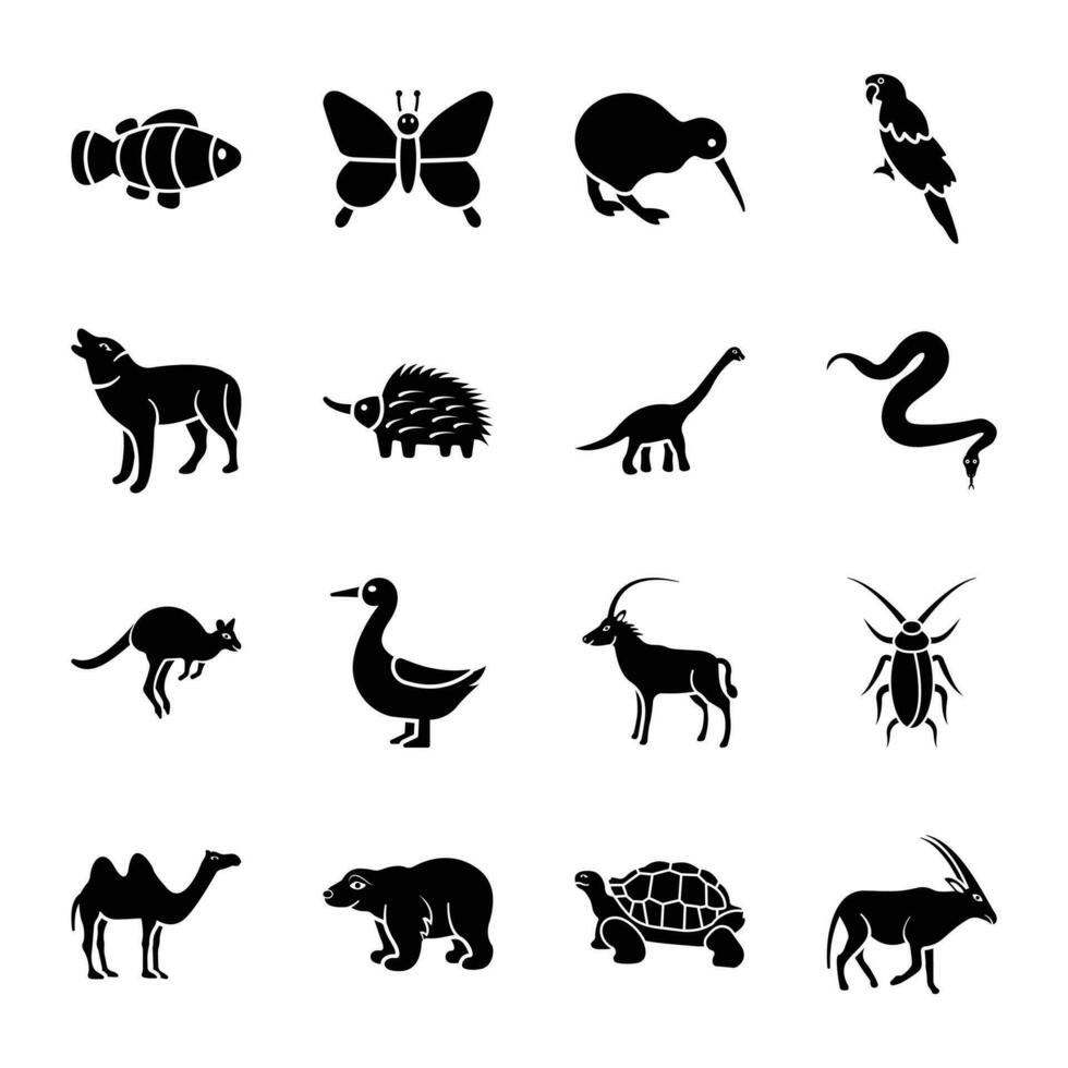 animales sólido íconos vector