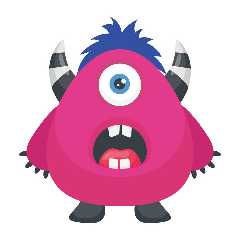 zombie monster and big screaming mouth, argus panoptes flat icon vector