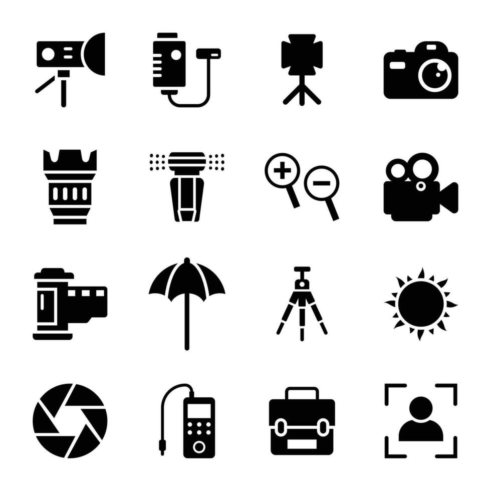 Professional Photography Glyph Icons Pack vector