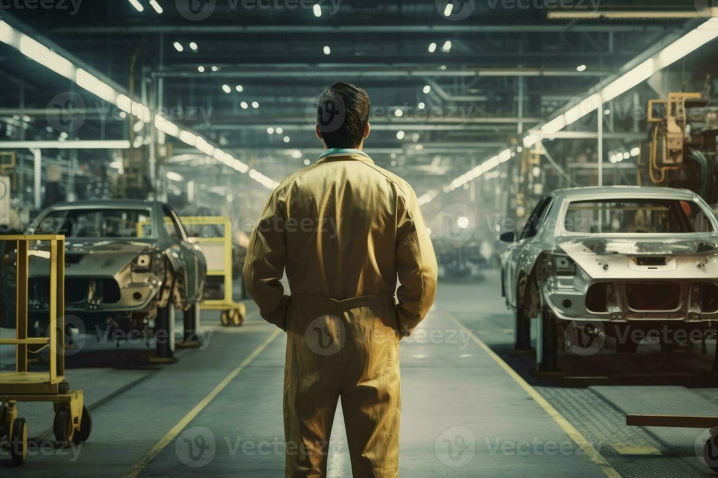 Engineer car assembly shop man service. Generate AI photo