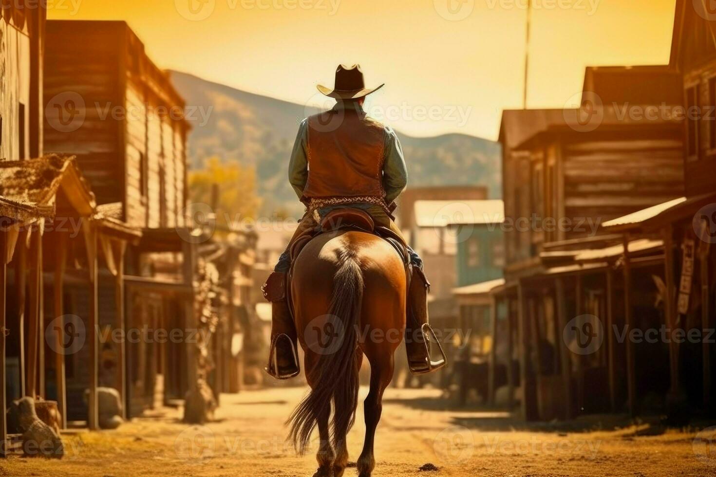 vaquero en caballo salvaje Oeste. generar ai foto