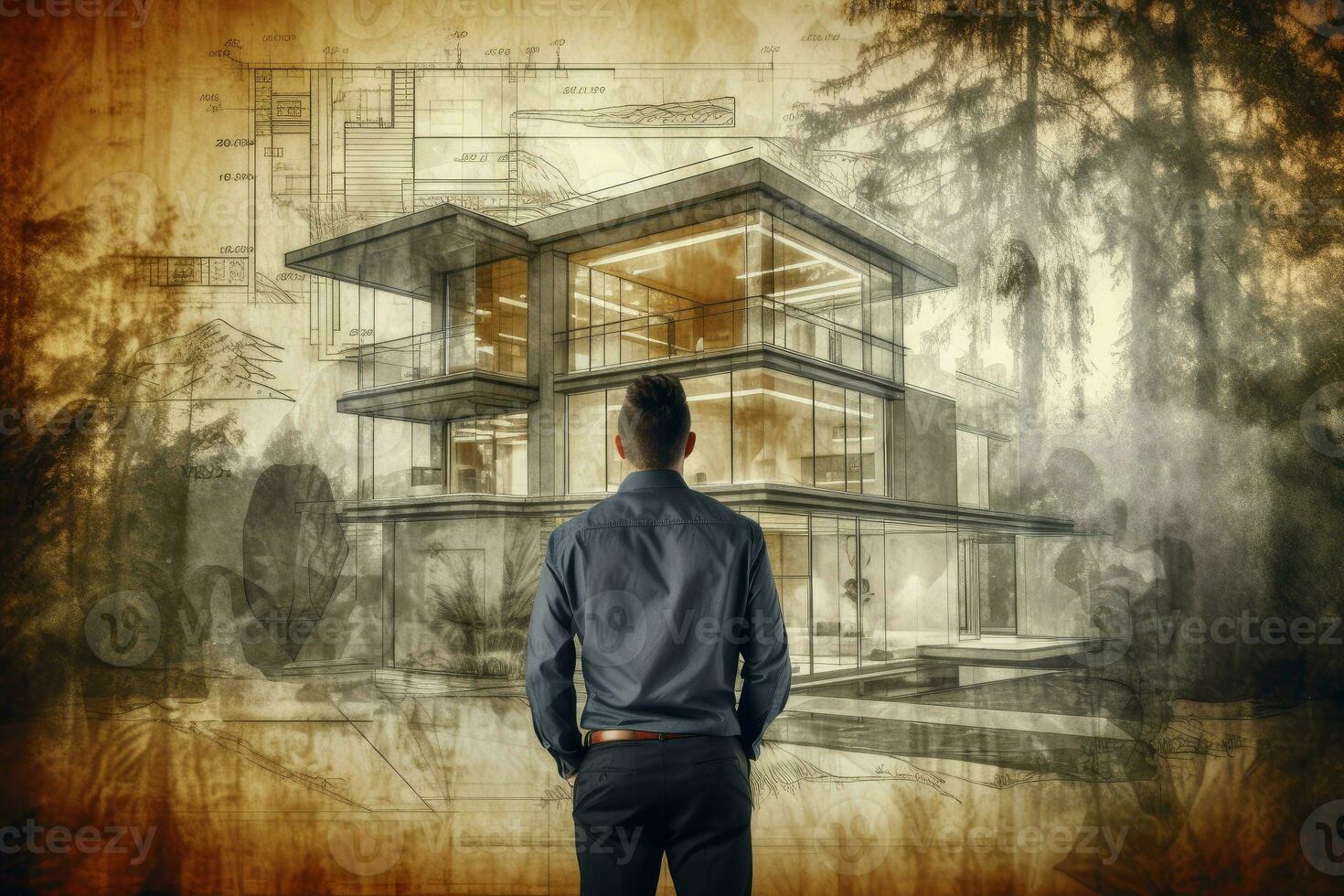 arquitecto casa moderno plan. generar ai foto