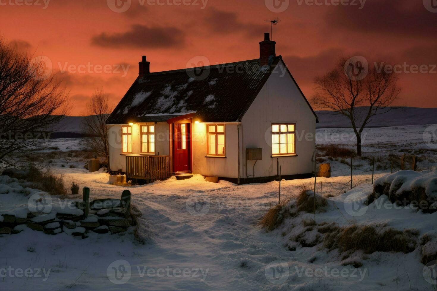 Warm glows room house. Generate Ai photo