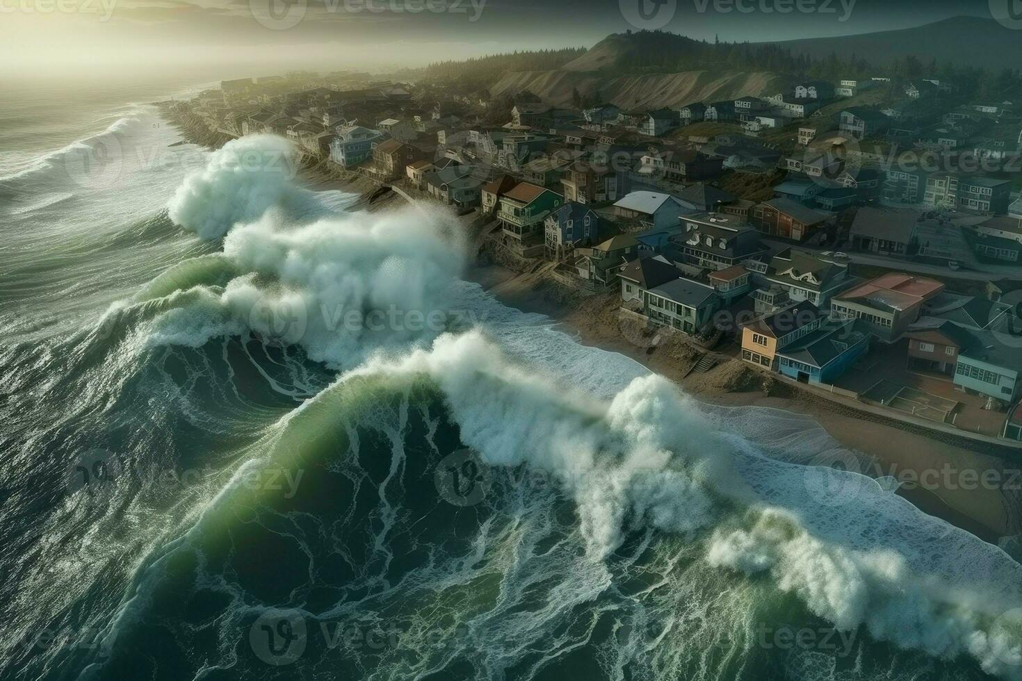 Big tsunami wave. Generate Ai photo