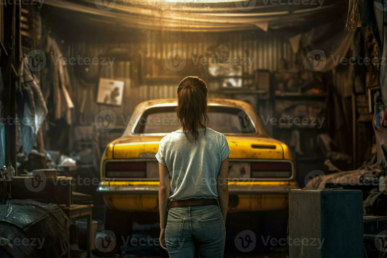 Car mechanic cute girl garage. Generate Ai photo