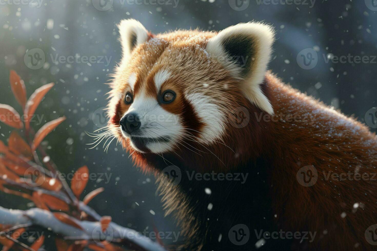 Red panda winter. Generate Ai photo