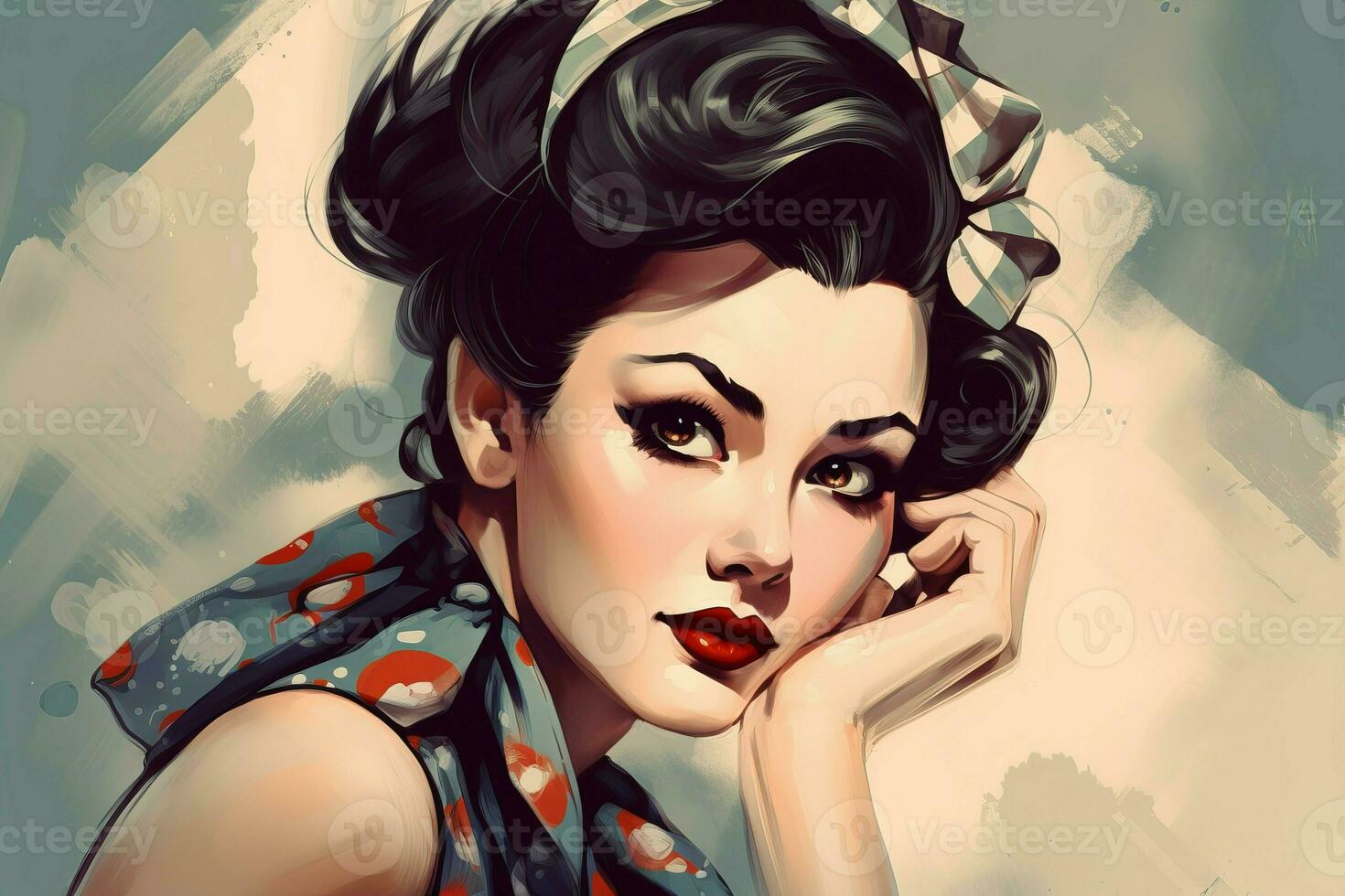Retro woman portrait smile. Generate Ai photo