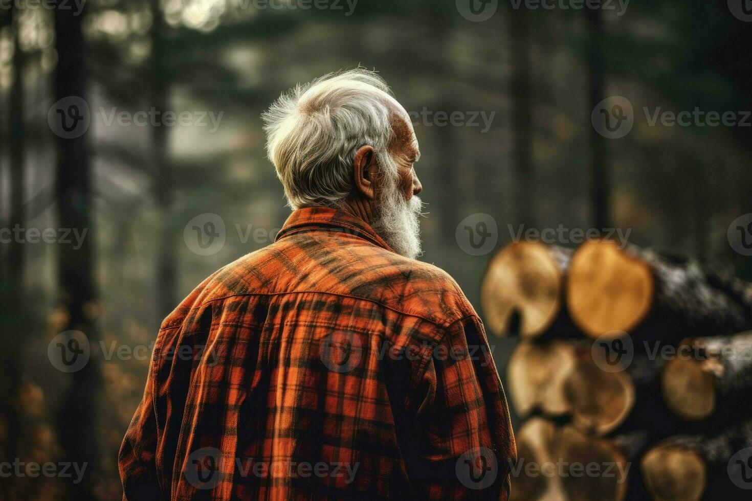 Lumberjack old person forest. Generate Ai photo