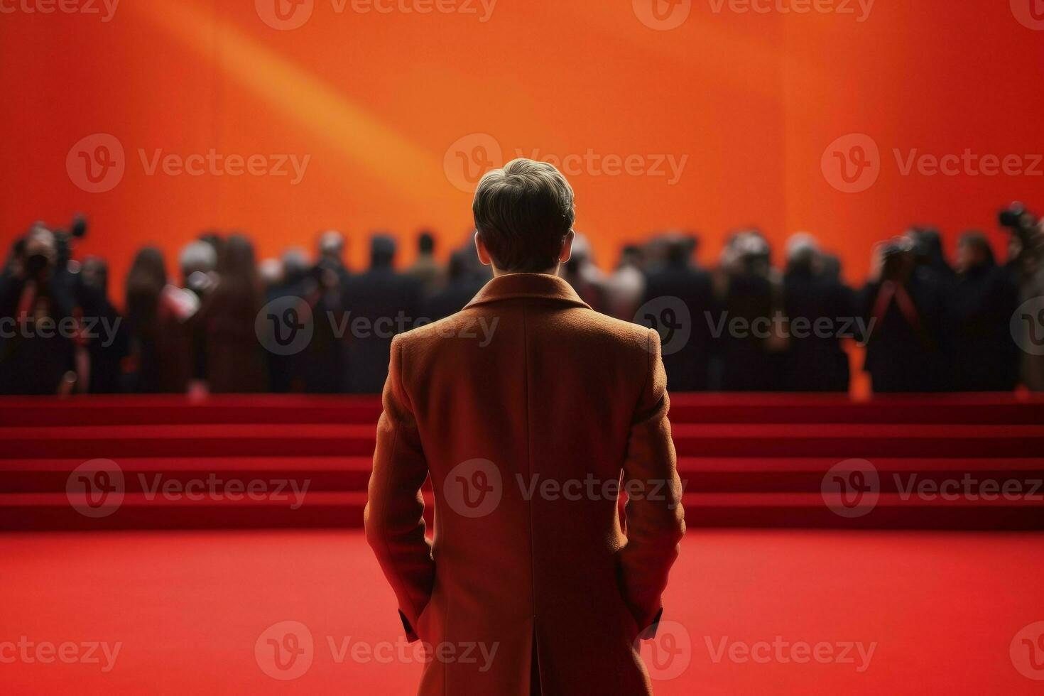 hombre chaqueta rojo alfombra modelo. generar ai foto