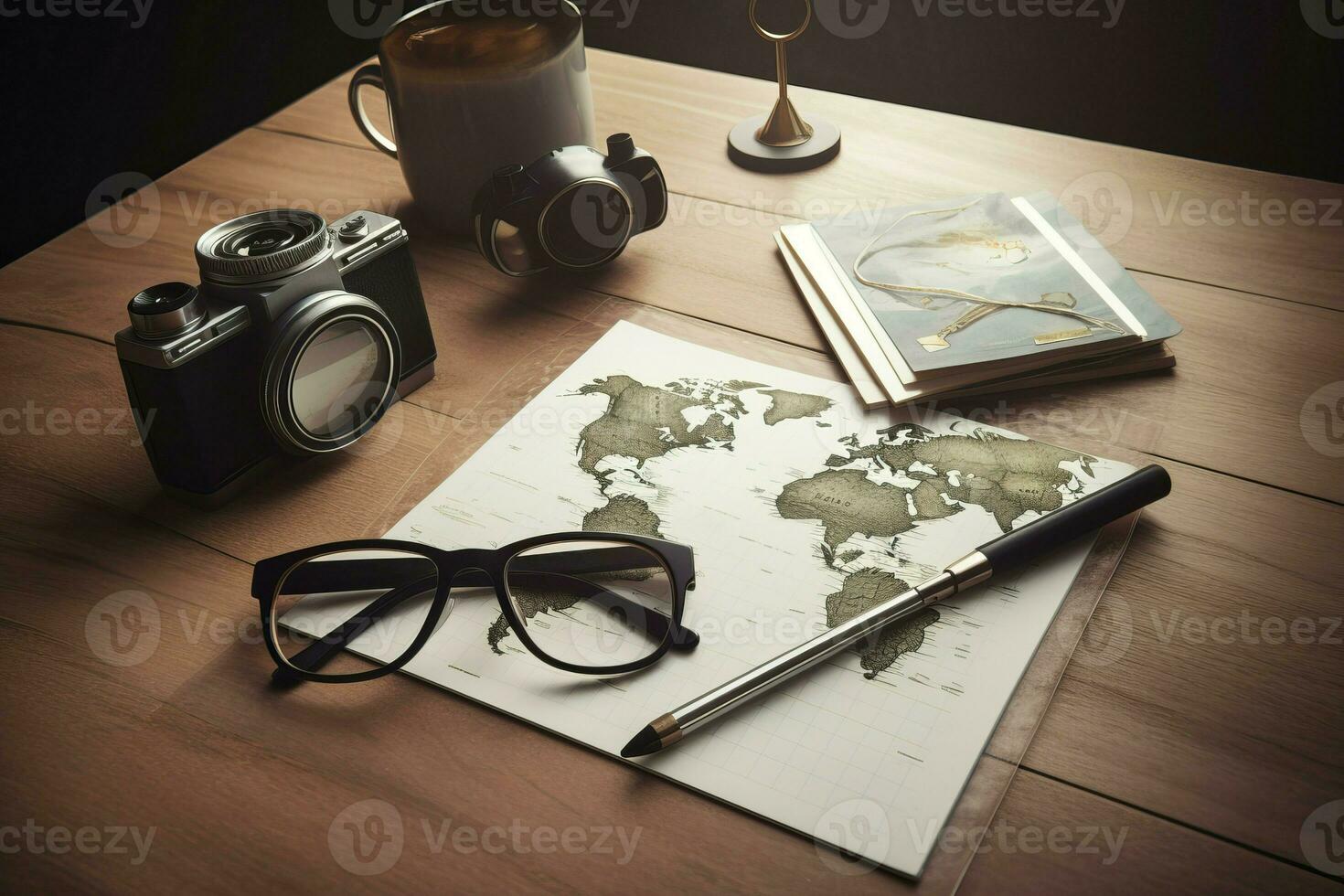 Travel glasses map guide. Generate Ai photo
