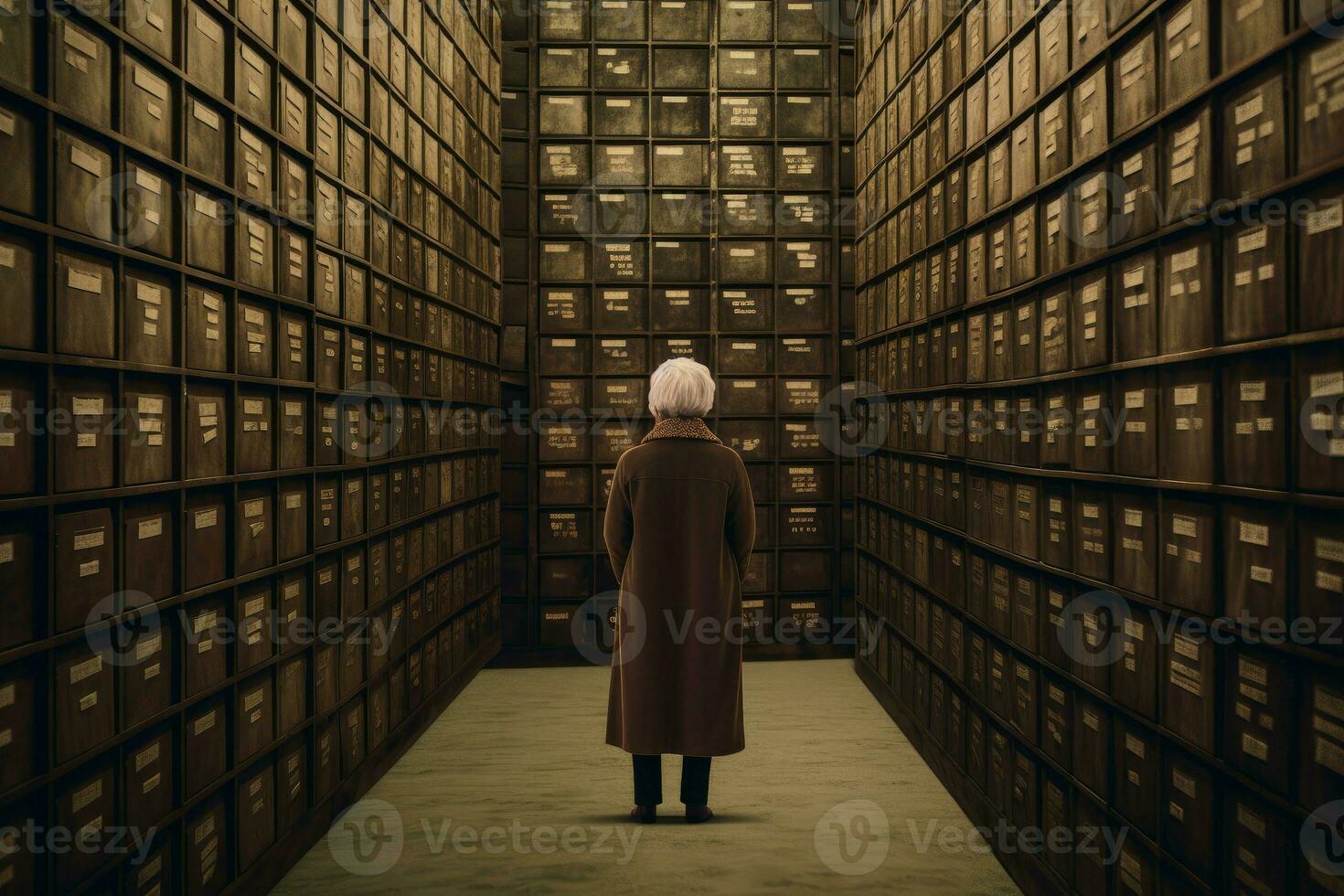 Old archivist in cabinets room. Generate Ai photo
