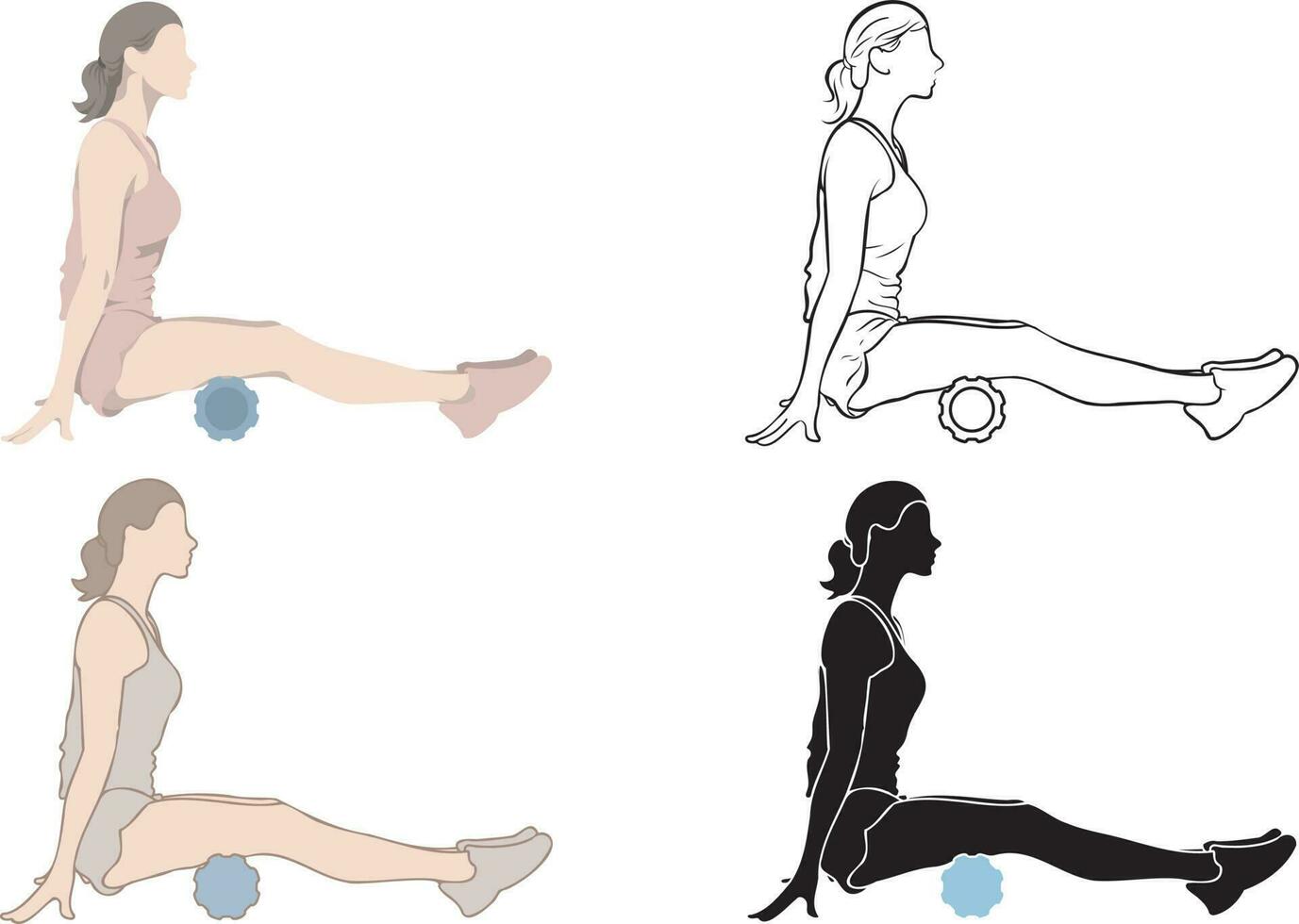 Woman Exercise with Foam Roller Set. vector