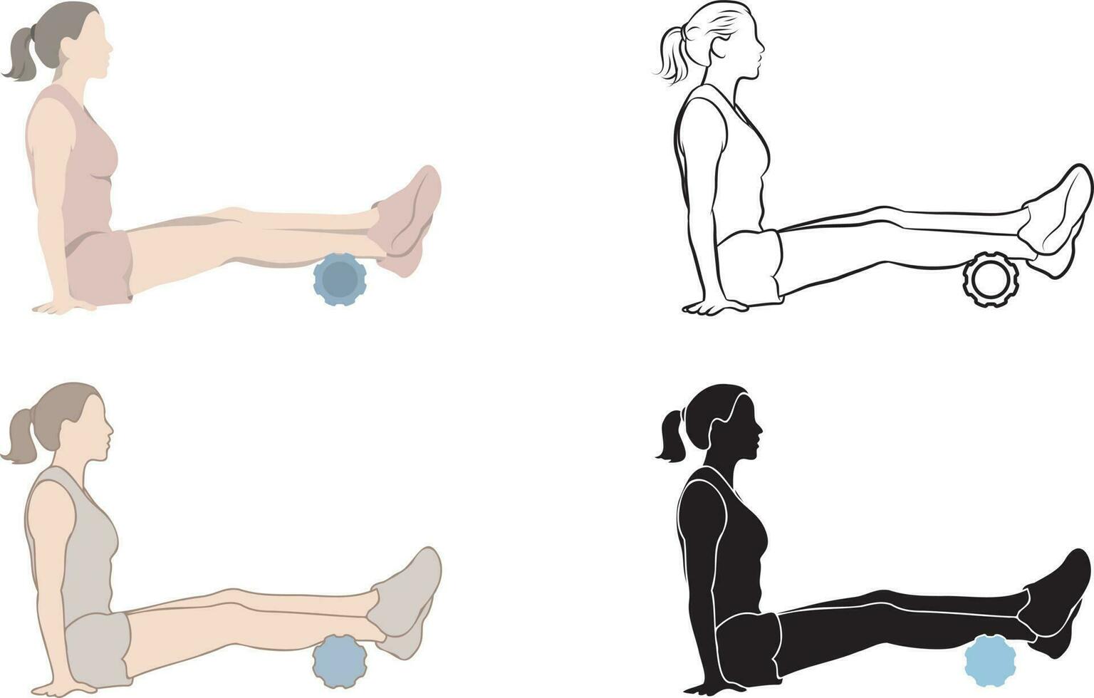 Woman Exercise with Foam Roller Set. vector