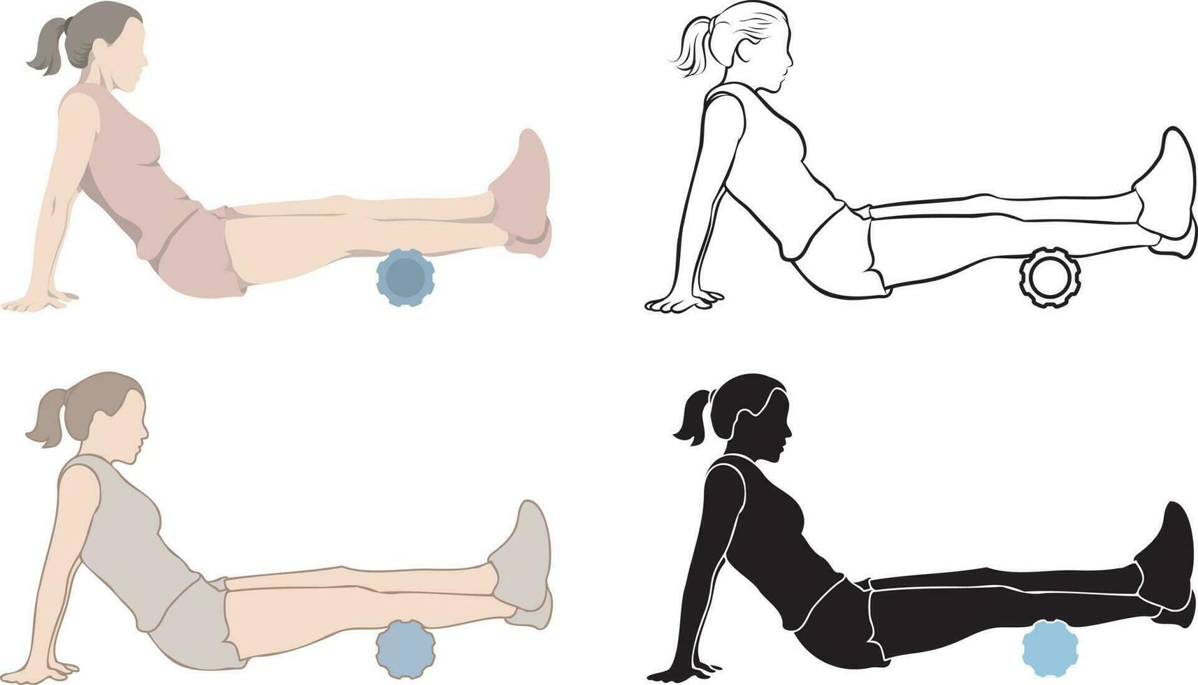 Woman Exercise with Foam Roller Set. vector