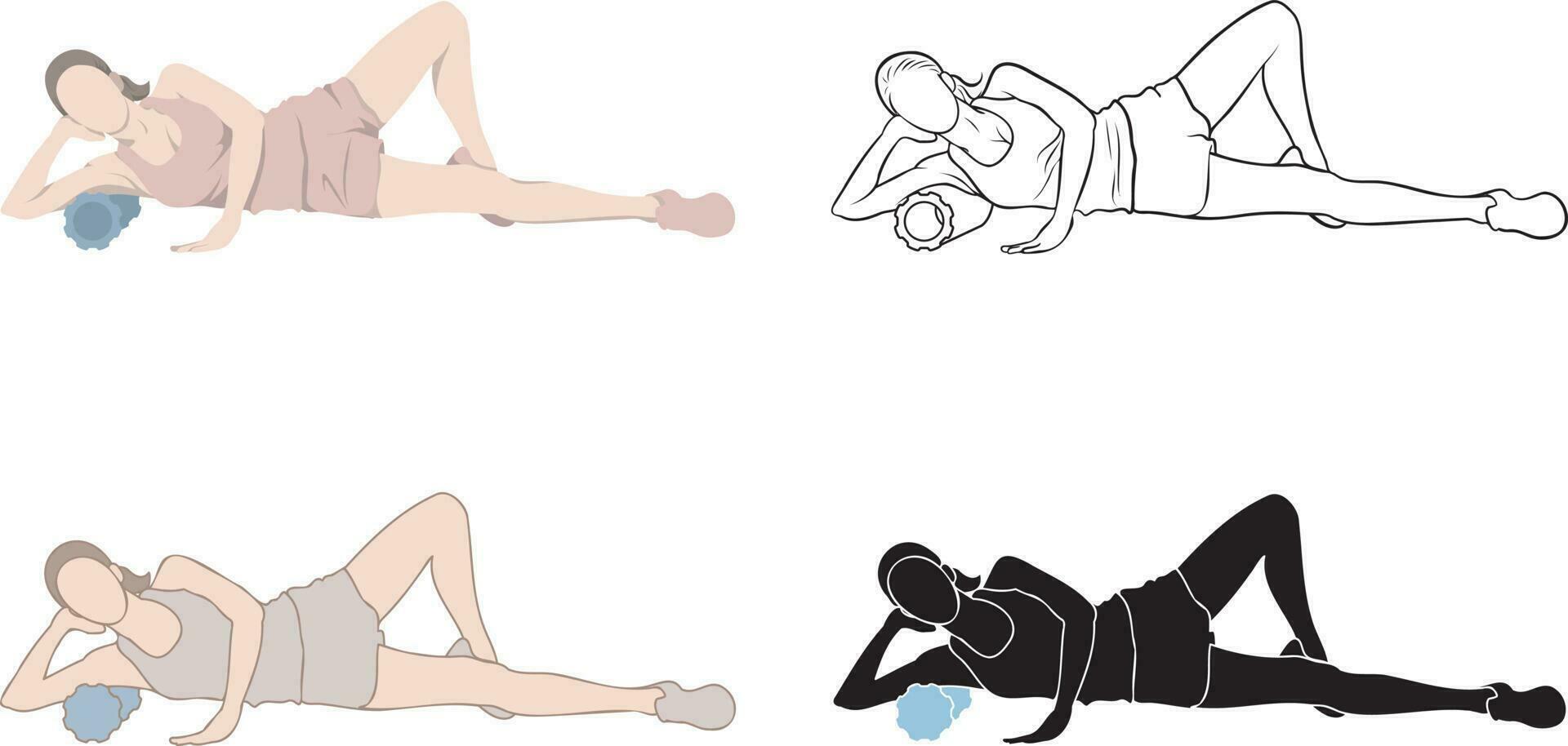 Woman Exercise with Foam Roller Set. vector