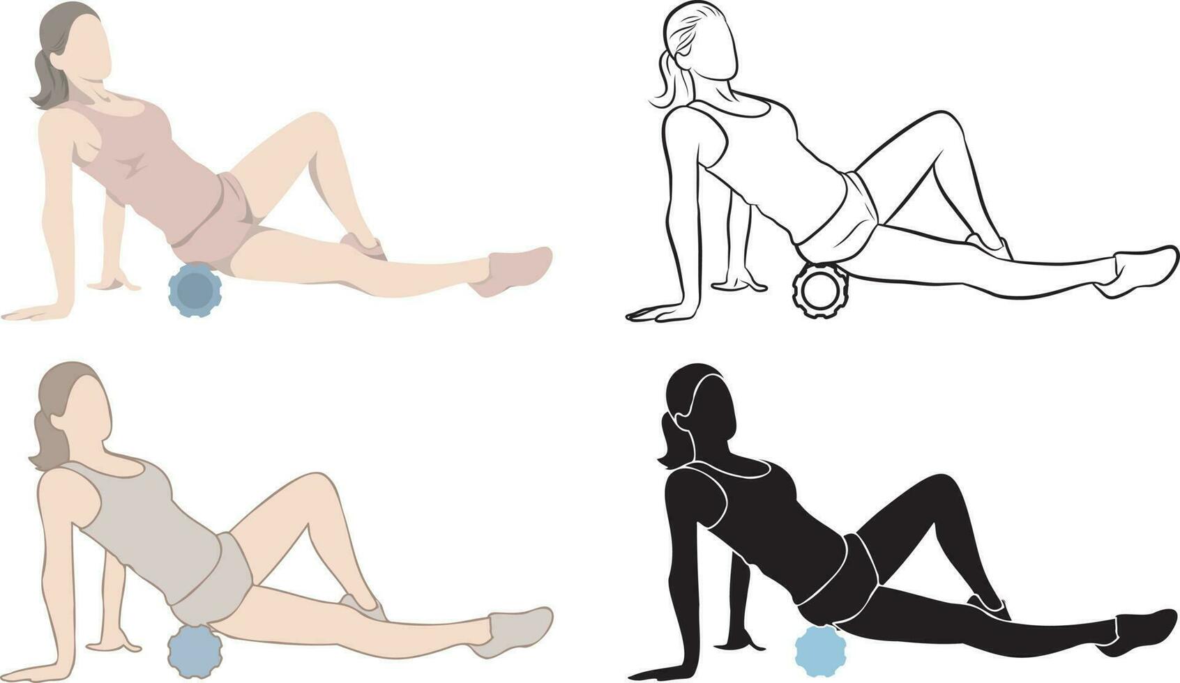 Woman Exercise with Foam Roller Set. vector