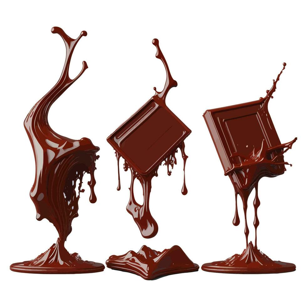 conjunto de 3d chocolate bar con chocolate chapoteo vector