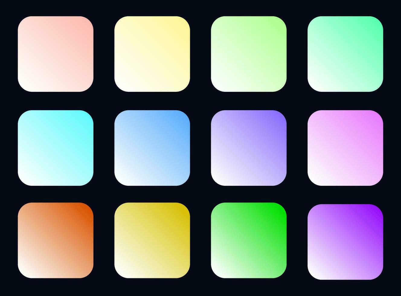 Colorful White Color Shade Linear Gradient Palette Swatches Web Kit Rounded Squares Template Set vector