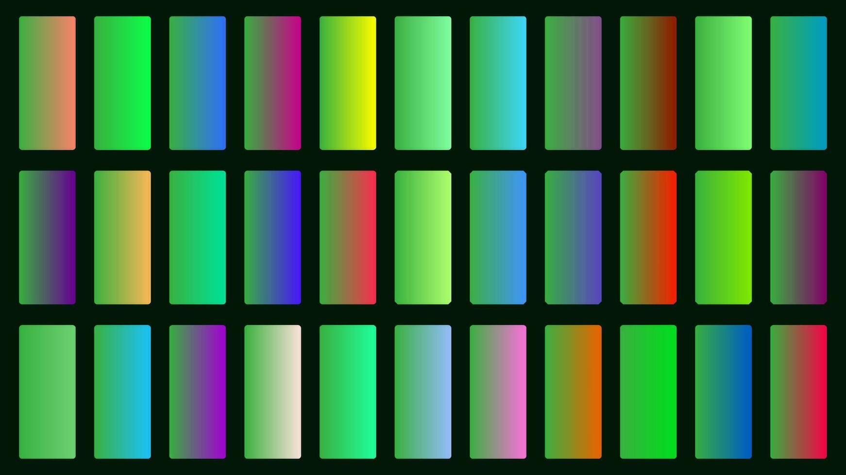 Colorful Green Color Shade Linear Gradient Palette Swatches Web Kit Rounded Rectangles Template Set vector