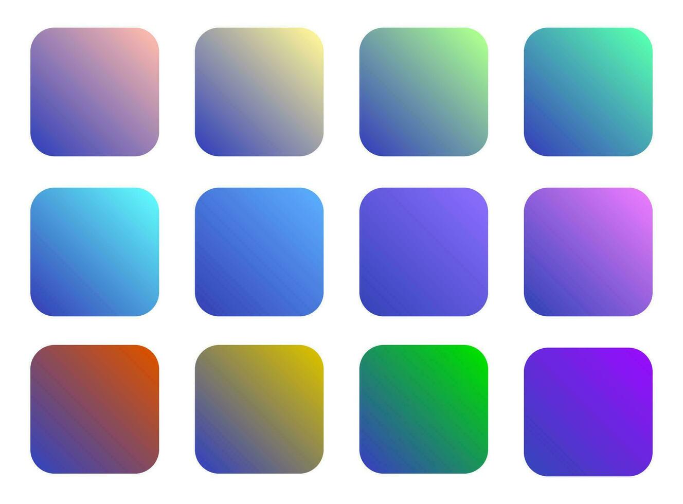 Colorful Blue Color Shade Linear Gradient Palette Swatches Web Kit Rounded Squares Template Set vector