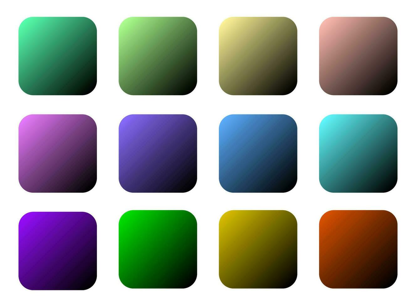 Colorful Black Color Shade Linear Gradient Palette Swatches Web Kit Rounded Squares Template Set vector