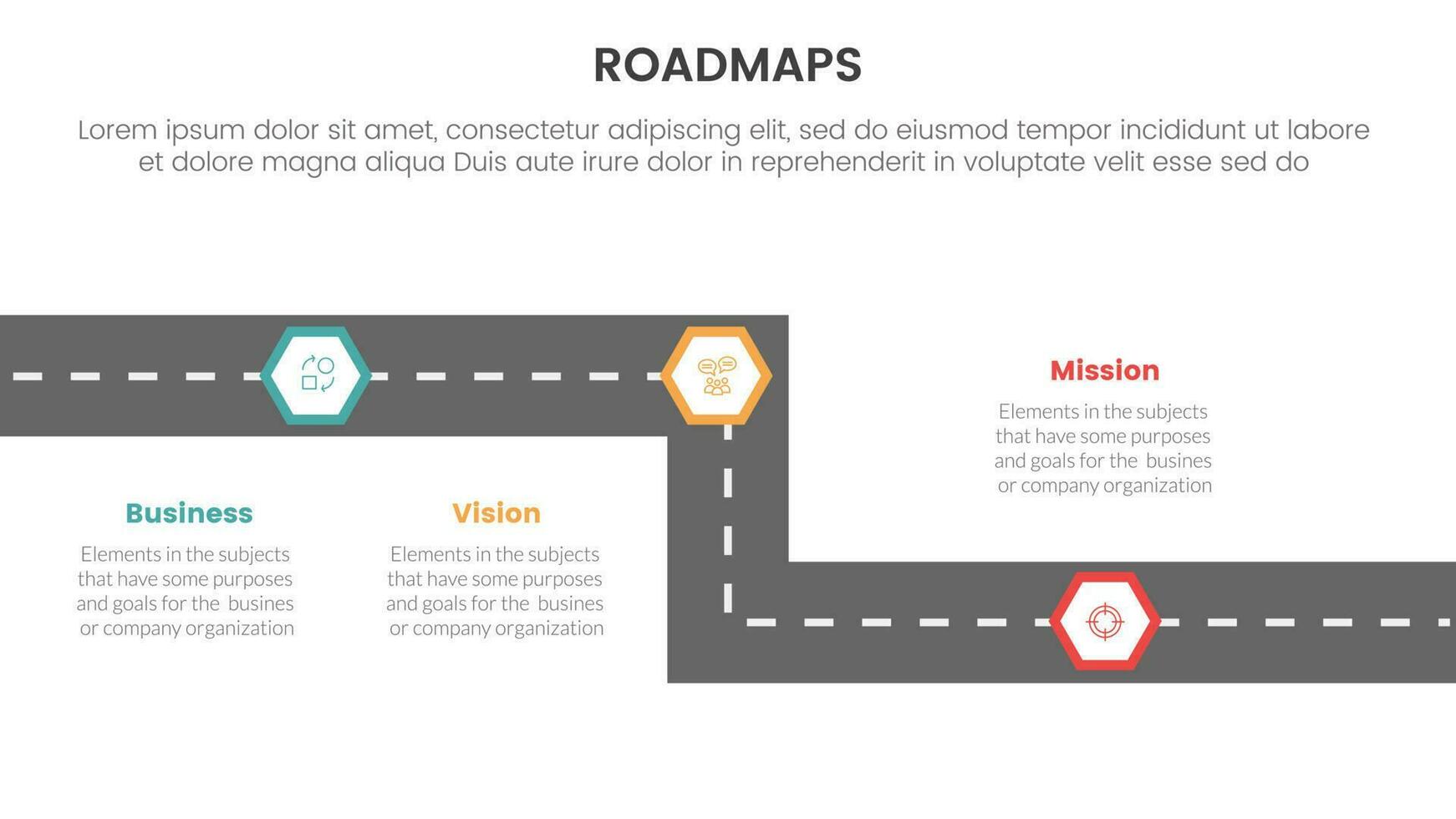business roadmaps process framework infographic 3 stages with straight road way honeycomb shape and light theme concept for slide presentation vector
