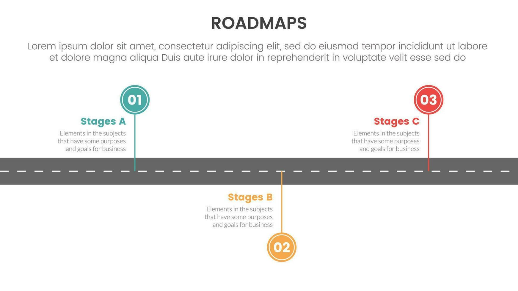 business roadmaps process framework infographic 3 stages with small circle points on timeline and light theme concept for slide presentation vector