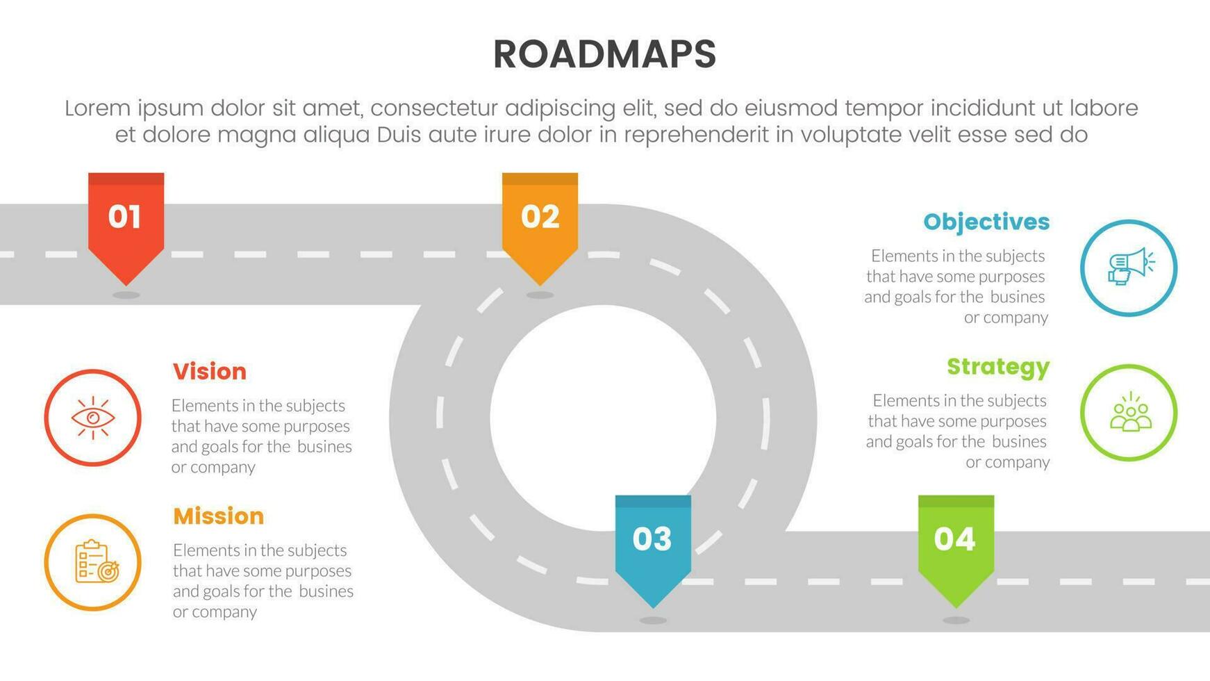 negocio hojas de ruta proceso marco de referencia infografía 3 etapas con circular infinito la carretera y ligero tema concepto para diapositiva presentación vector