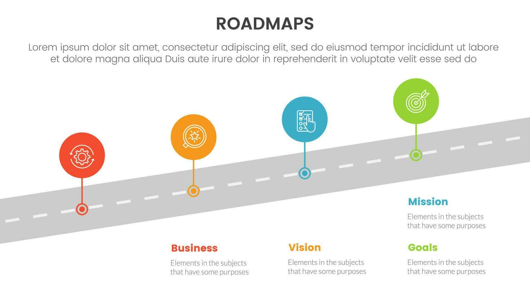 business roadmaps process framework infographic 3 stages with skew road and circle points and light theme concept for slide presentation vector