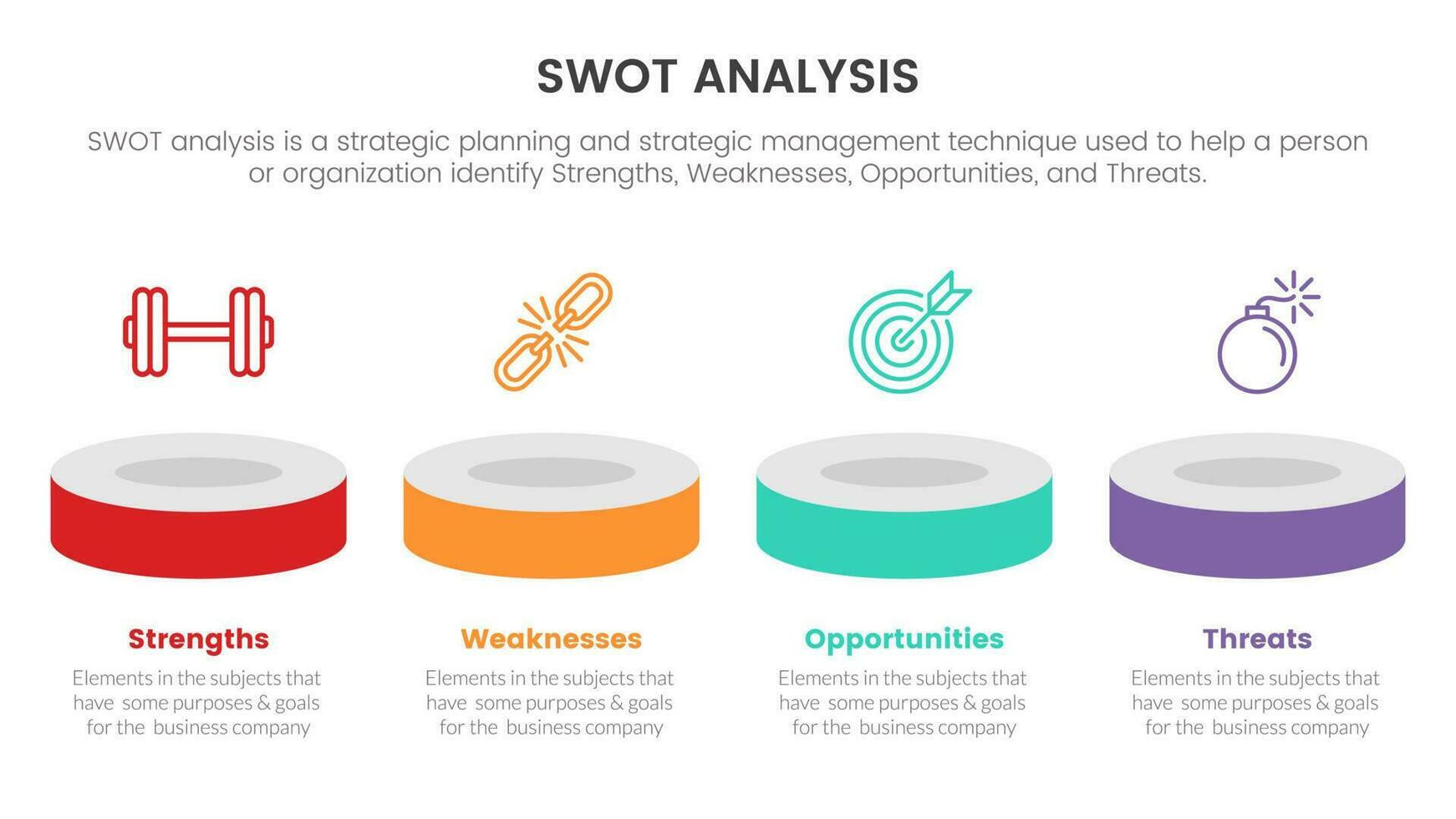 swot analysis concept with product showcase horizontal line for infographic template banner with four point list information vector