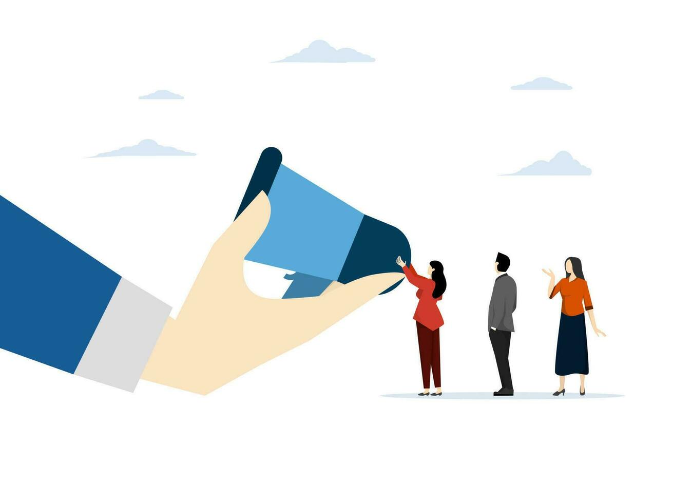 Encouraging employee voices, encouraging staff, contributing or helping, advocating or supporting opinions, listening to ideas or communicating, employers offer megaphones for employees to speak. vector
